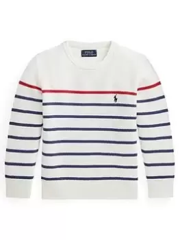 Image of Ralph Lauren Boys Stripe Knit Jumper - White Stripe, White Stripe, Size Age: 8 Years=S