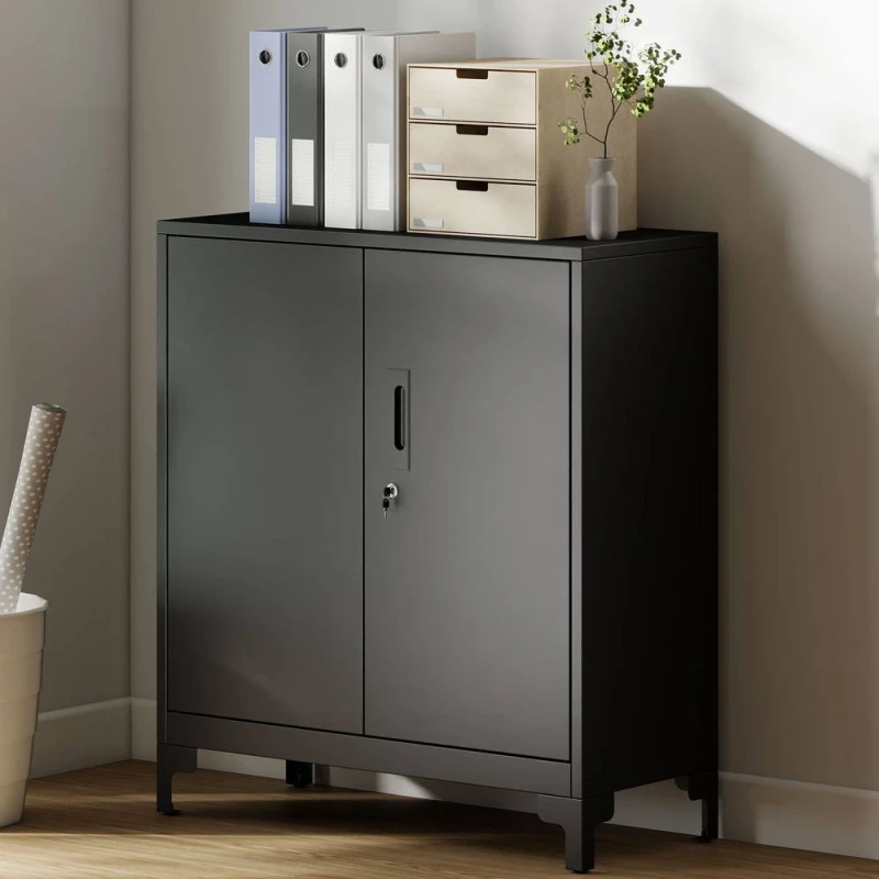 Image of HOMCOM Lockable Metal Filing Cabinet, 2-Tier Storage Cupboard in Black Unisex