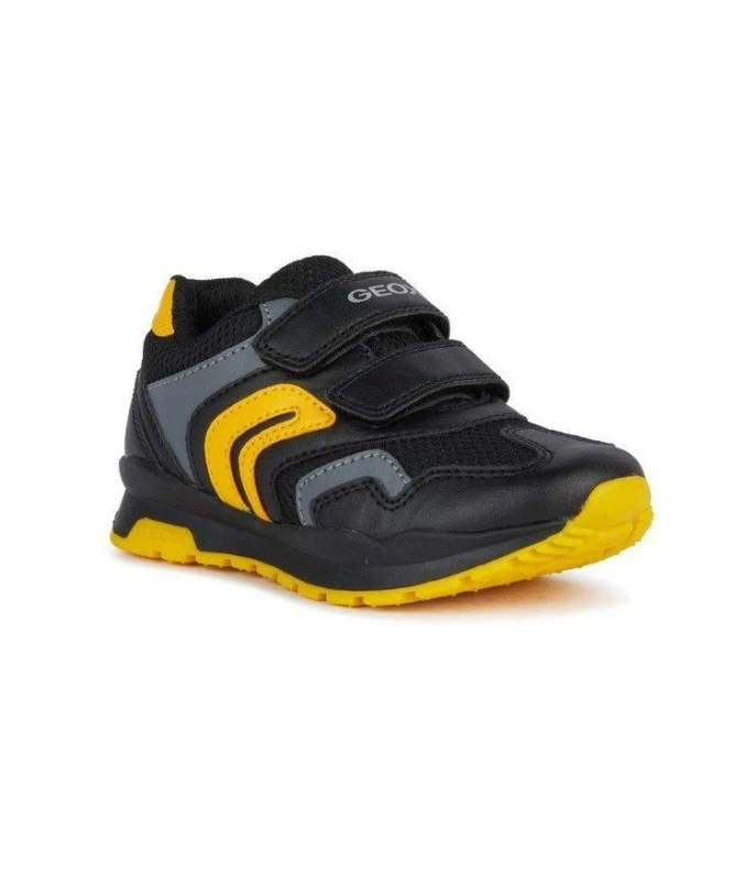 Image of Geox Boys J PAVEL B Breathable Low Cut Trainers UK Size 1 (EU 33) Black/Yellow GEO067-BLKYW-1