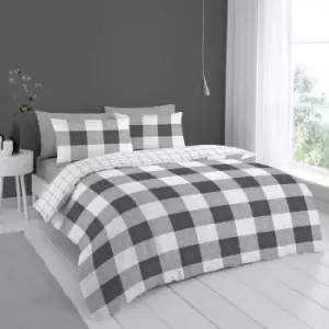 Image of Cloudsoft Bold Check Brushed Microfibre Reversible Duvet Cover Set, Grey, Double