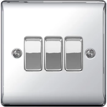 Image of BG Nexus Metal Polished Chrome 3 Gang 2 Way Rocker Switch 10A - NPC43