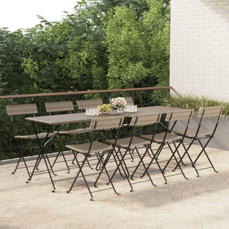 Image of VIDAXL Folding Bistro Chairs 8 pcs Grey Poly Rattan and Steel Vidaxl 8720845666156