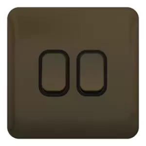 Image of Schneider Electric Lisse Screwless Deco - Double 2 Way Light Switch, 10AX, GGBL1022BMB, Mocha Bronze with Black Insert