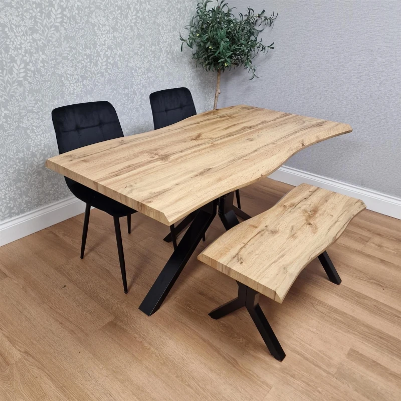 Image of Kosy Koala Dining Table Set Of Brown Table, 2 Velvet Chairs And Bench, Multi DK140+2BKRO+B