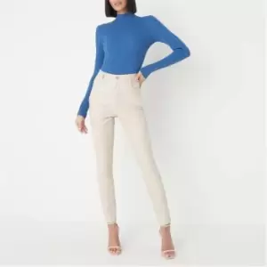 Image of Missguided Croc Faux Leather Slim Leg Trousers - Cream