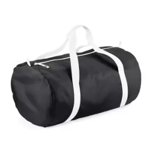 Image of BagBase Packaway Barrel Bag / Duffle Water Resistant Travel Bag (32 Litres) (One Size) (Black / White)