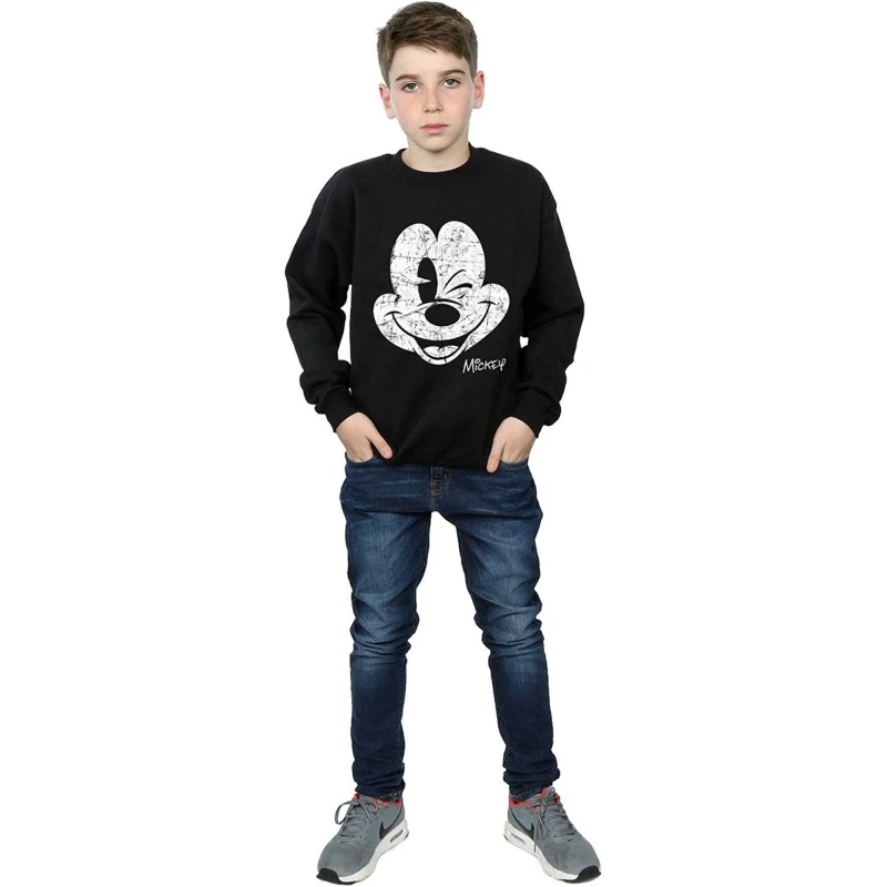 Image of Disney Mickey Mouse Face Cotton Sweatshirt Black male