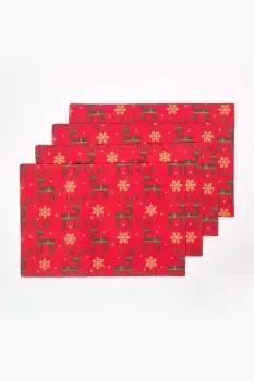 Image of Red Reindeer Christmas Placemats, Set of 4
