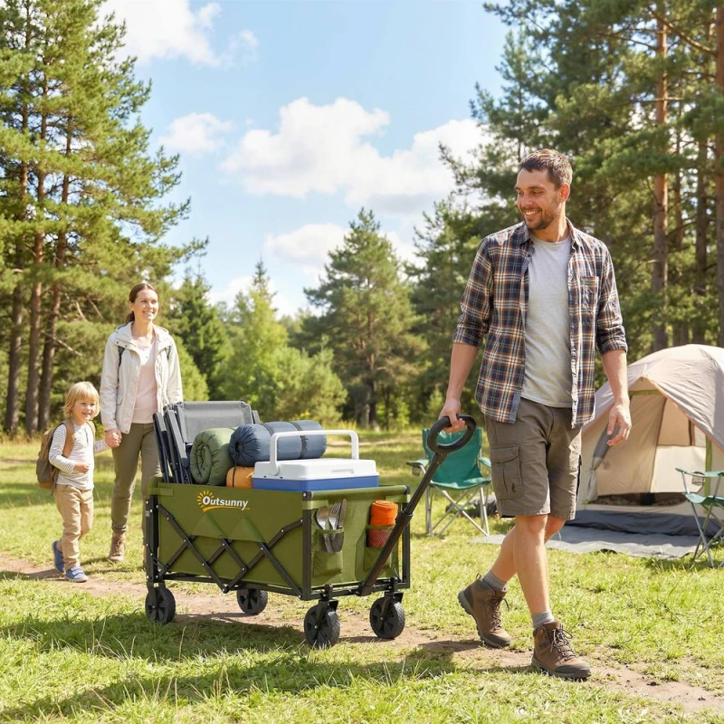 Image of OUTSUNNY 80L Festival Trolley on Wheels, Collapsible Wagon Cart in Green Size: Large Green Unisex L