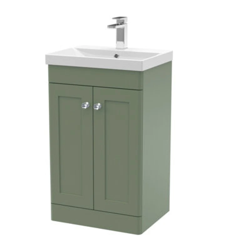 Image of nuie 500mm Floor Standing 2 Door Vanity & Basin 3 - Satin Green CLC823E