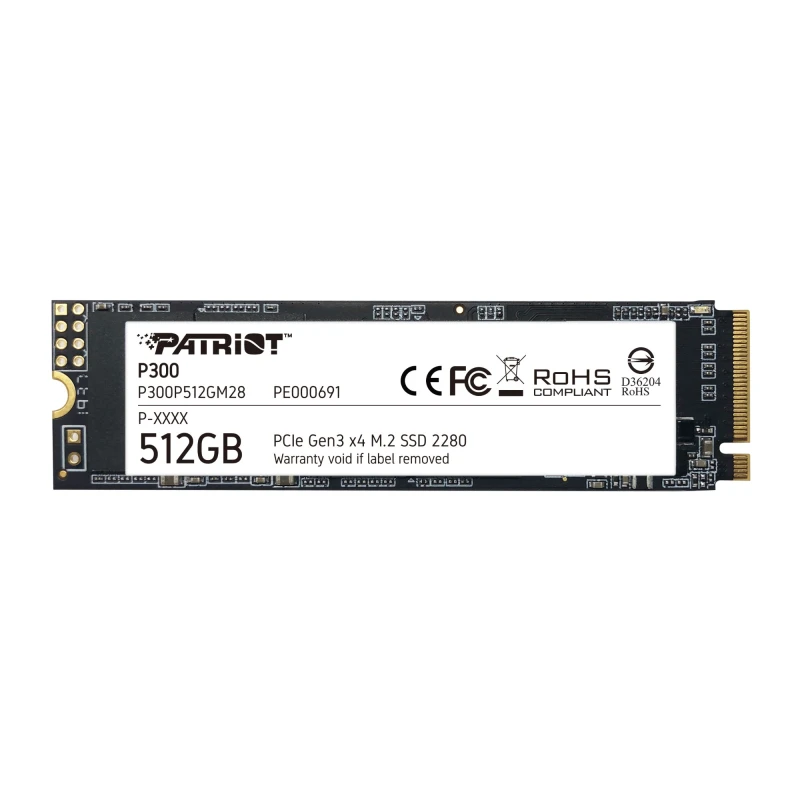 Image of Patriot P300 512GB PCIe Gen 3 NVMe SSD - 1700MB/s Read, 1100MB/s Write - P300P512GM28