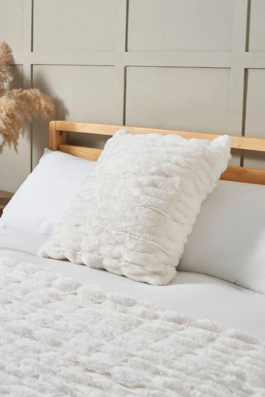 Image of BHS Ruched Faux Fur Cushion in Cream Cream Unisex