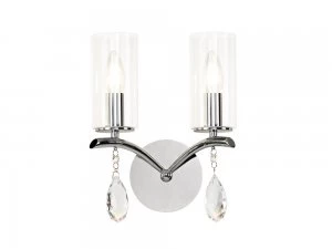 Image of Wall Lamp Switched 2 Light E14 Polished Chrome, Crystal With Clear Glass