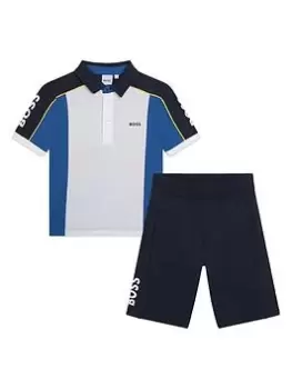 Image of BOSS Boys Logo Polo Shirt And Shorts Set - Navy, Size Age: 10 Years
