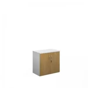 Image of Duo double door cupboard 740mm high with 1 shelf - white with oak