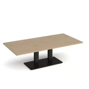 Image of Eros rectangular coffee table with flat Black rectangular base and twin uprights 1600mm x 800mm - kendal oak