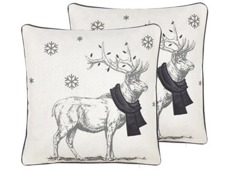 Image of Beliani Set Of 2 Decorative Cushions Sven 45 X 45cm Black Christmas Motif