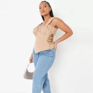 Image of Missguided Plus Ruched Cut Out Corset - Neutral