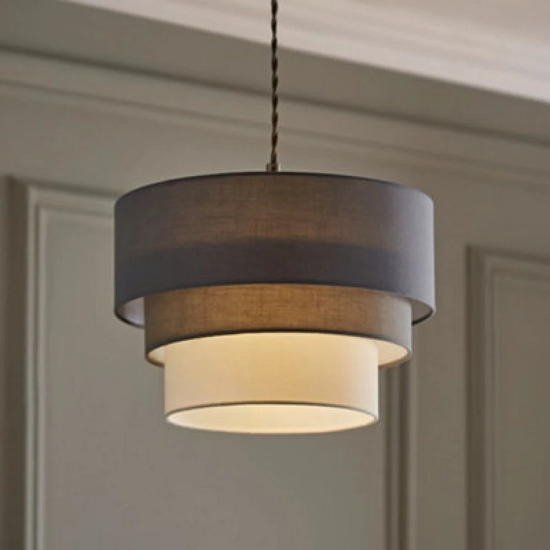 Image of ValueLights ValueLights Aztec Three Tier Easy Fit Fabric Ceiling Pendant Lamp Shade with Bulb in Grey Grey One Size Unisex 5055759991814