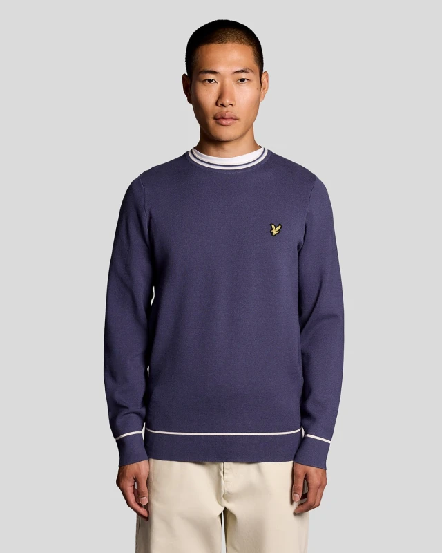 Image of Lyle & Scott Mens Tipped Knitted Crew Neck Jumper in Blue