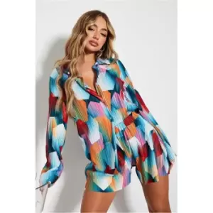Image of I Saw It First Multi Abstract Plisse Oversized Button Up Shirt - Multi