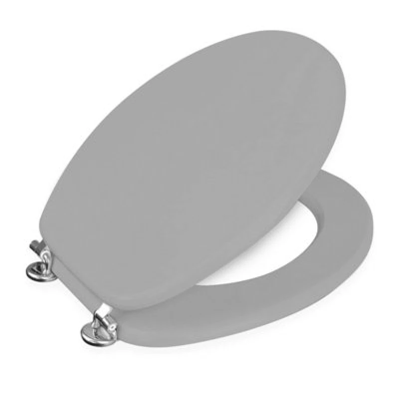 Image of Showerdrape Oxford Grey Wooden Toilet Seat with Chrome Hinges Grey