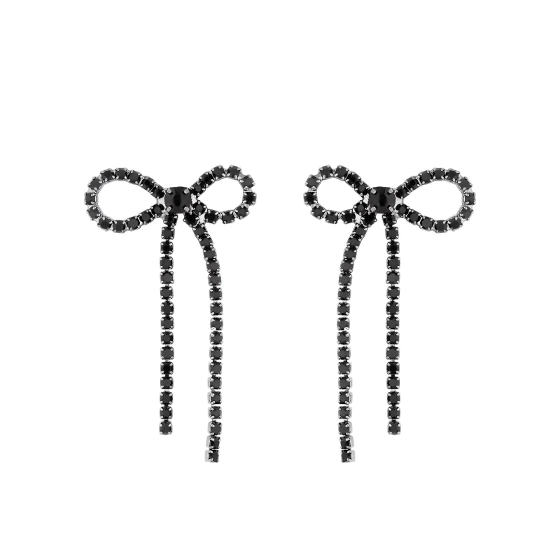 Image of Jon Richard Hematite Plated Jet Bow Earrings Jewellery Sets One Size Black 40055703000