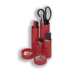 Image of 5 Star Desk Tidy with 6 Compartment Tubes Red