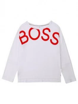 Image of Hugo Boss Long Sleeve Logo Boxy T-Shirt White Size 16 Years Girls