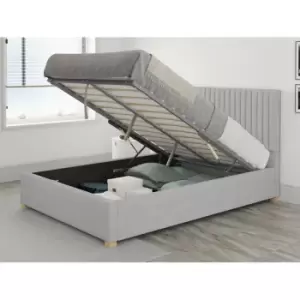 Image of Grant Ottoman Upholstered Bed, Kimiyo Linen, Silver - Ottoman Bed Size Single (90x190)
