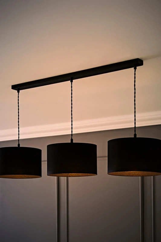 Image of ValueLights ValueLights Reni Drum Shade 3 Drop Bar Matte Black Diner Ceiling Pendant Light and LED Bulbs Black One Size Unisex 5059406064272