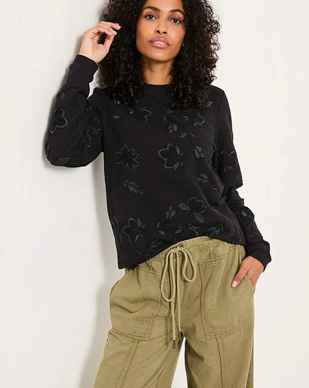 Image of FatFace Fatface Embroidered Crew Sweat Black - FatFace - Size: 12 Black Female 12 RF83702