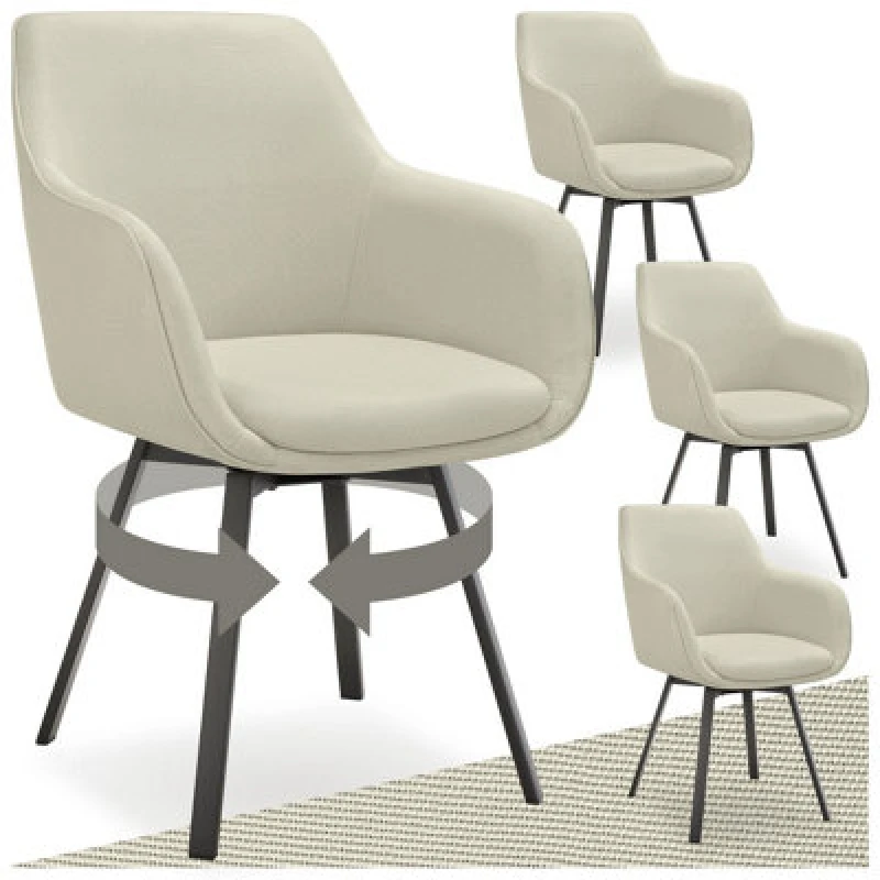 Image of Tectake Set Of 4 Dining Chair Alicon - Swivel Armchair With Padding And Continuous Backrest - Greige