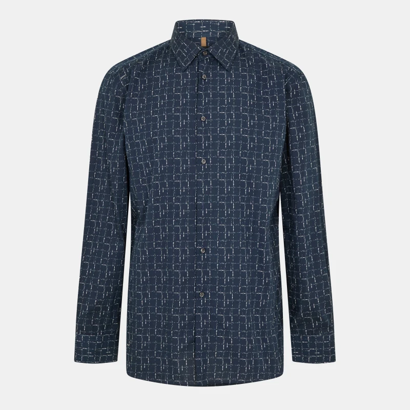 Image of Boss Mens T-Hays-Kent-214 Plain Long-Sleeve Shirt Dark Blue male 15 inch