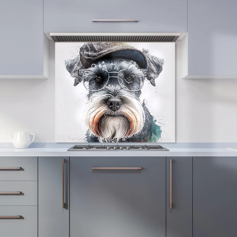 Image of Warren Reed - Designer Miniature Schnauzer Dog Splashart Kitchen Splashback Size: 700mm x 650mm Multicolor Unisex 700mm x 650mm