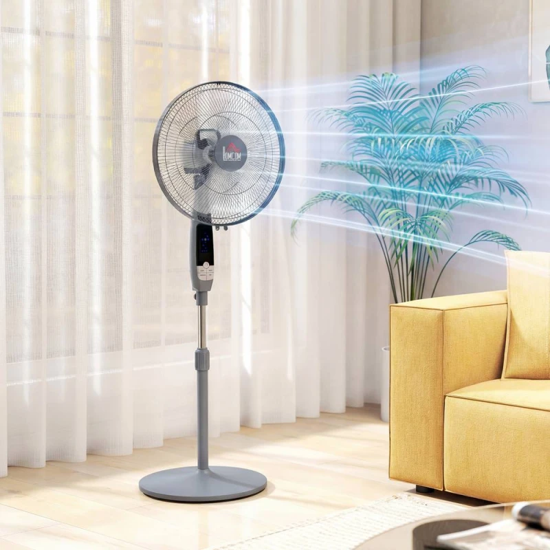 Image of HOMCOM 16" Oscillation Cooling Fan with Remote Adjustable Height in Grey Grey Unisex