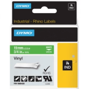 Image of Dymo 1805420 White On Green Label Tape 19mm x 5.5m