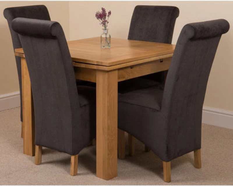 Image of Thats Furniture Richmond 90-150cm Oak Extending Dining Table & 4 Montana Fabric Chairs in Black Unisex