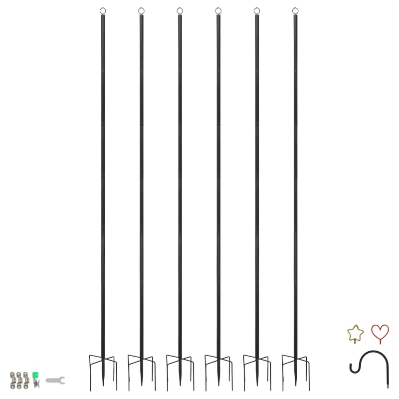 Image of Harbour Housewares Outdoor Iron Festoon Poles - 0.6-2.5M - Black - Pack of 6 Size: 6 Pack Black Unisex 6 Pack