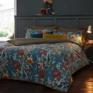 Image of Paoletti Bloom King Duvet Cover Set Cotton Teal
