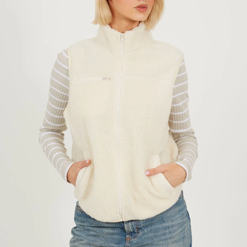 Image of Brave Soul BS Womens Full Zip Fleece Gilet with Pocket Detail Cream female 14 (L)