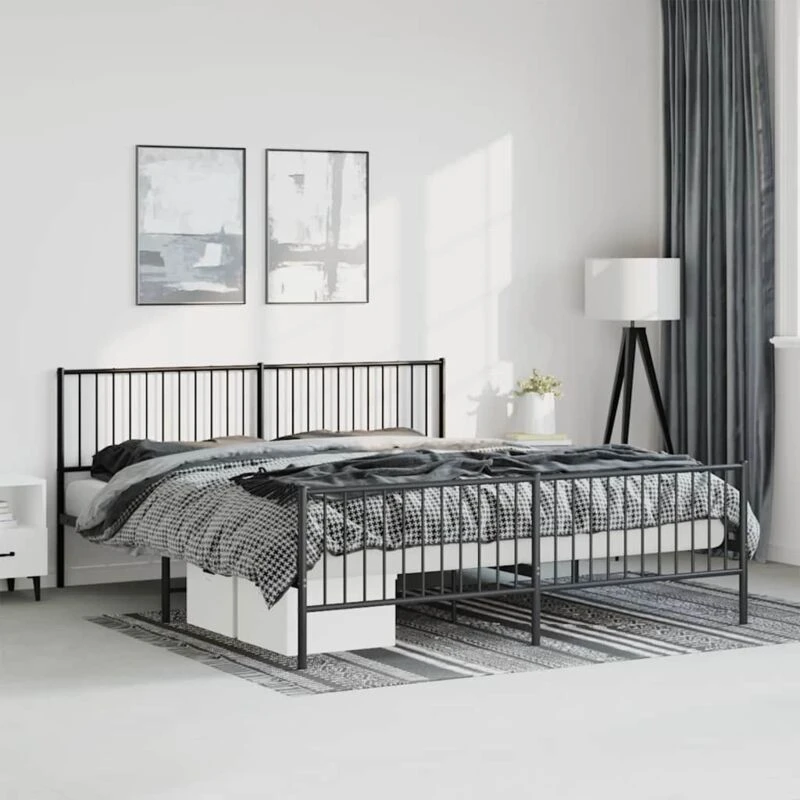 Image of VIDAXL Metal Bed Frame without Mattress with Footboard Black 183x213cm Vidaxl 8720845721299