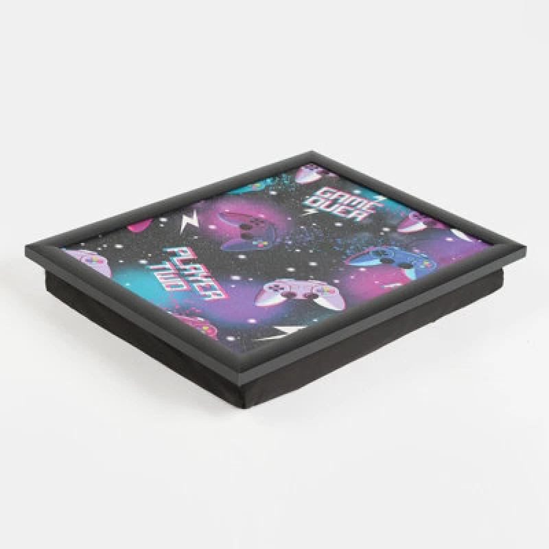 Image of OHS OHS Wooden Cushioned Laptop Lap Tray Dinner Bean Bag Soft Padded Food Lightweight in Black One Size Unisex 5027434224913