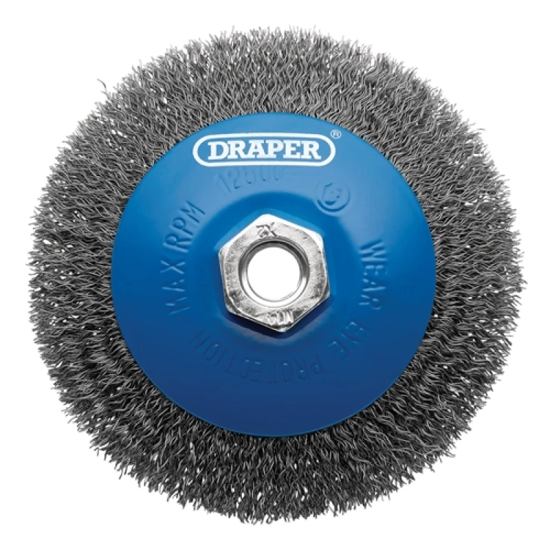 Image of Draper Steel Bevelled Crimped Wire Wheel Brush, 115mm, M14