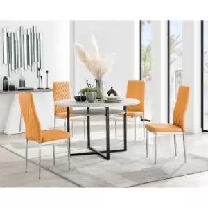 Image of Furniture Box Adley Grey Concrete Effect Storage Dining Table and 4 Mustard Milan Chrome Leg Chairs