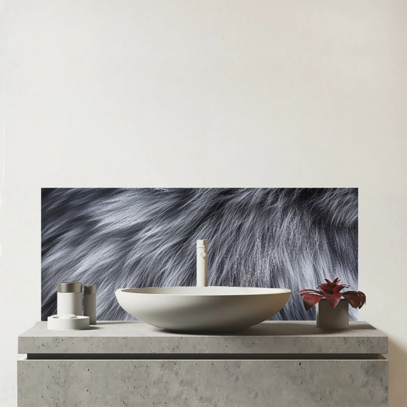Image of Warren Reed - Designer Silver Fox Fur Print Glass Bathroom Splashback in Grey Grey Unisex