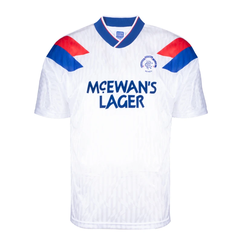 Image of Score Draw Rangers 1990 Away Retro Football Shirt RANG90APYSS-M M Mens Sportswear