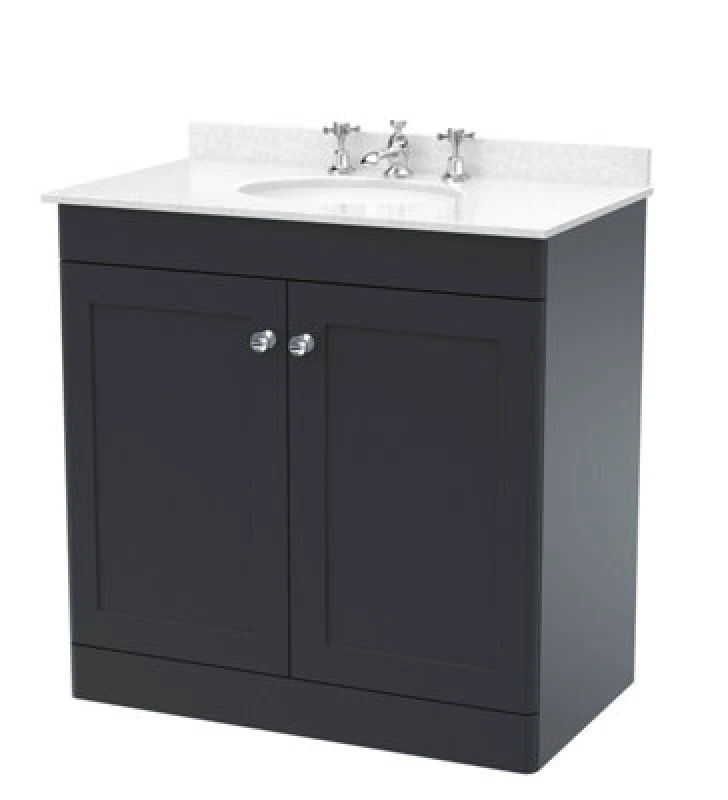 Image of Nuie Classique Floor Standing 2 Door Unit & 3 Tap Hole White Marble Top With Oval Basin