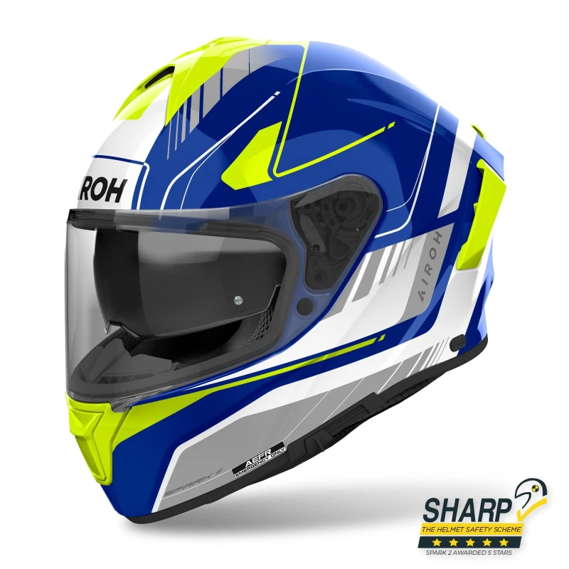 Image of Airoh Spark 2 Chrono Blue Yellow Gloss Full Face Helmet Size L