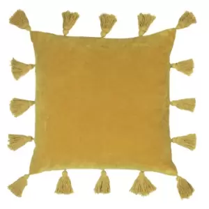Image of Medina Velvet Tasselled Cushion Ochre